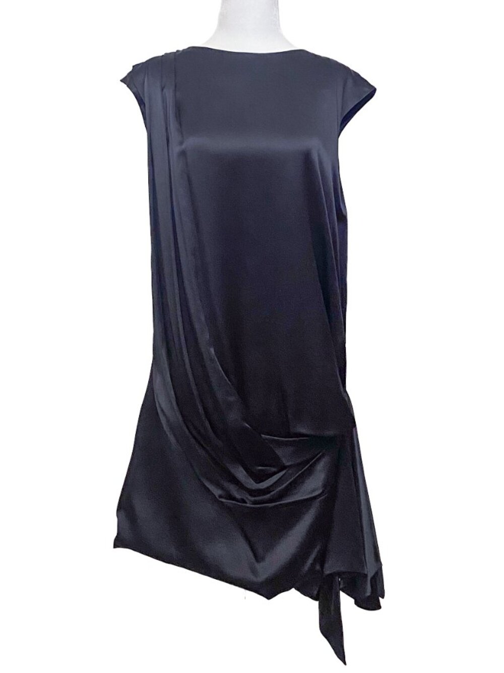 MATTHEW WILLIAMSON Black Silk Drape Sleeveless Cocktail Dress S | US4